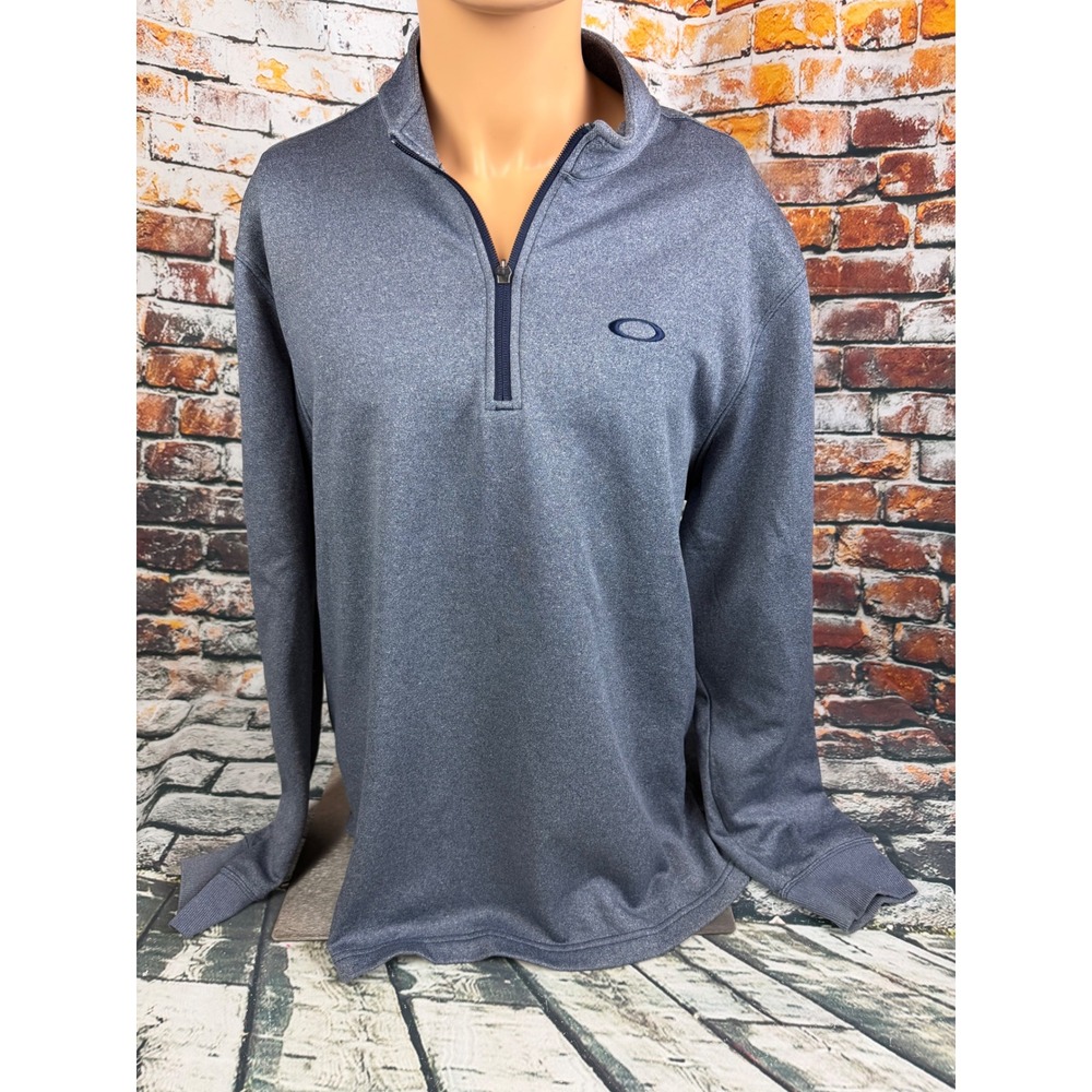 Oakley Mens XL Quarter Zip Pullover Blue Gray Heather Performance Long Sleeve